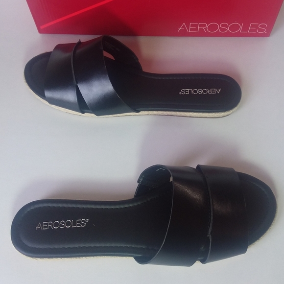 🆕️Aerosoles Double Banded Black Slide Sandals - Picture 4 of 7